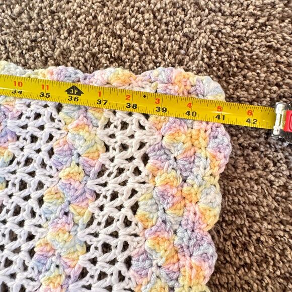 Handmade Handcrafted Popcorn Stitch Crochet Baby Girl Blanket Multicolor 41"x37" - Picture 5 of 8